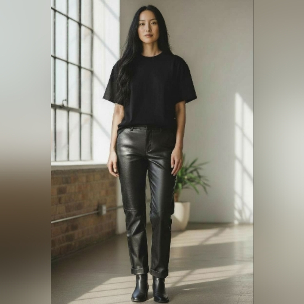 Ann Taylor Black Vegan Faux Leather Ankle Pants Sz 4 WP17